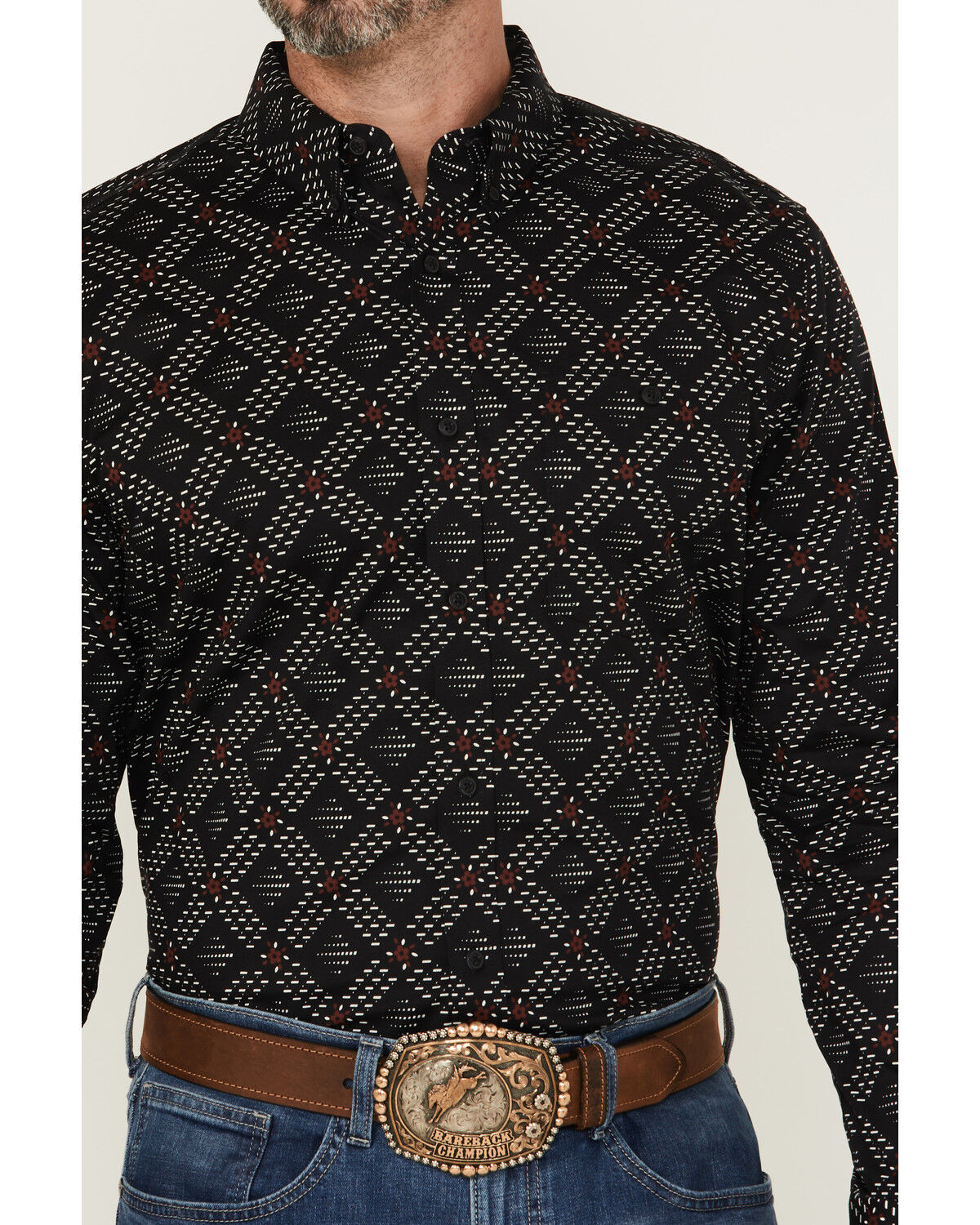 Image #3 - RANK 45® Men's Stampede Diamond Geo Print Long Sleeve Button-Down Stretch Western Shirt, Black, hi-res