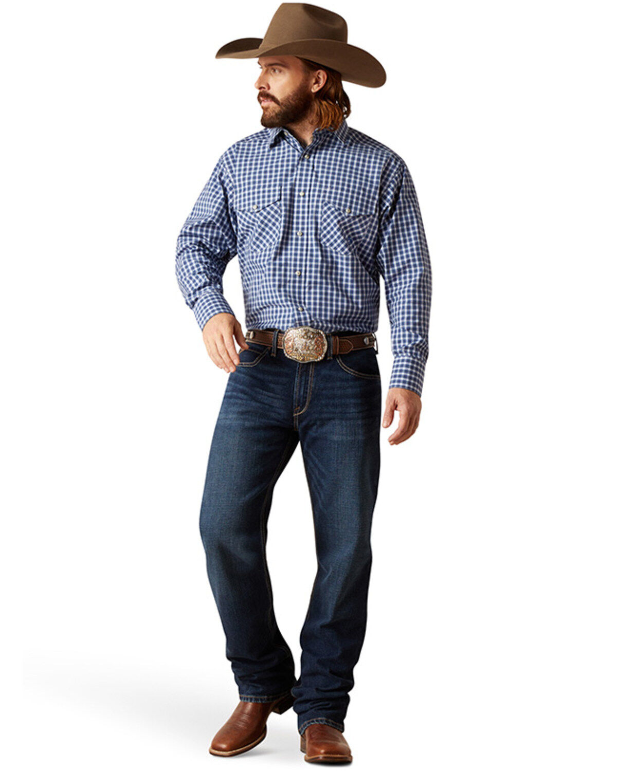Image #1 - Ariat Men's M4 Relaxed Dustin Dark Wash Bootcut Stretch Jeans - Big, Dark Wash, hi-res