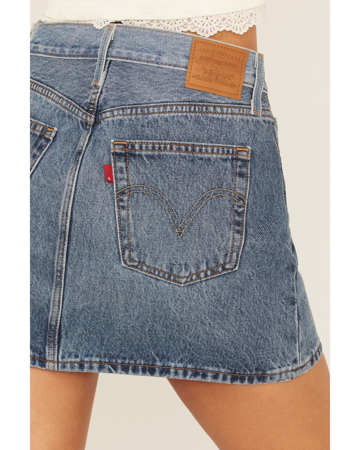 Image #4 - Levi's Women's Icon Medium Wash Two-Tone Denim Western Mini Skirt, Blue, hi-res