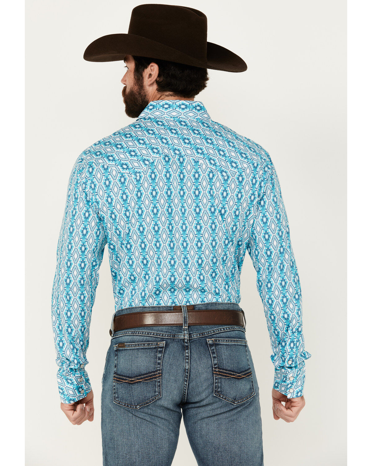 Image #4 - Rock & Roll Denim Men's Southwestern Print Long Sleeve Pearl Snap Stretch Western Shirt, Turquoise, hi-res