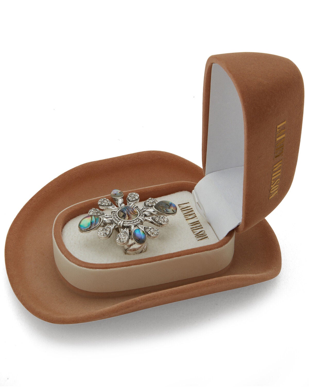 Lainey Wilson Women's Adjustable Burst Stone Ring, Silver, hi-res