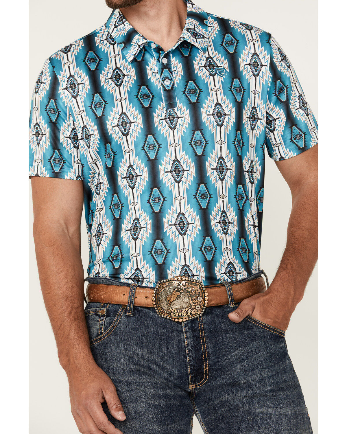 Image #3 - Rock & Roll Denim Men's Southwestern Print Short Sleeve Polo Shirt, , hi-res