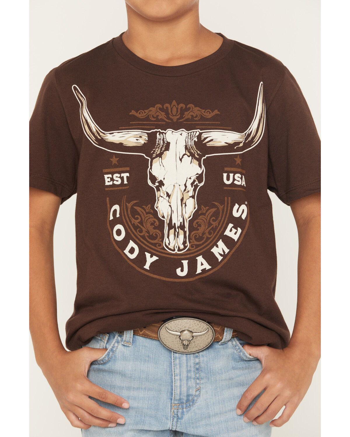 Image #3 - Cody James Boys' USA Steerhead Short Sleeve Graphic T-Shirt, Dark Brown, hi-res
