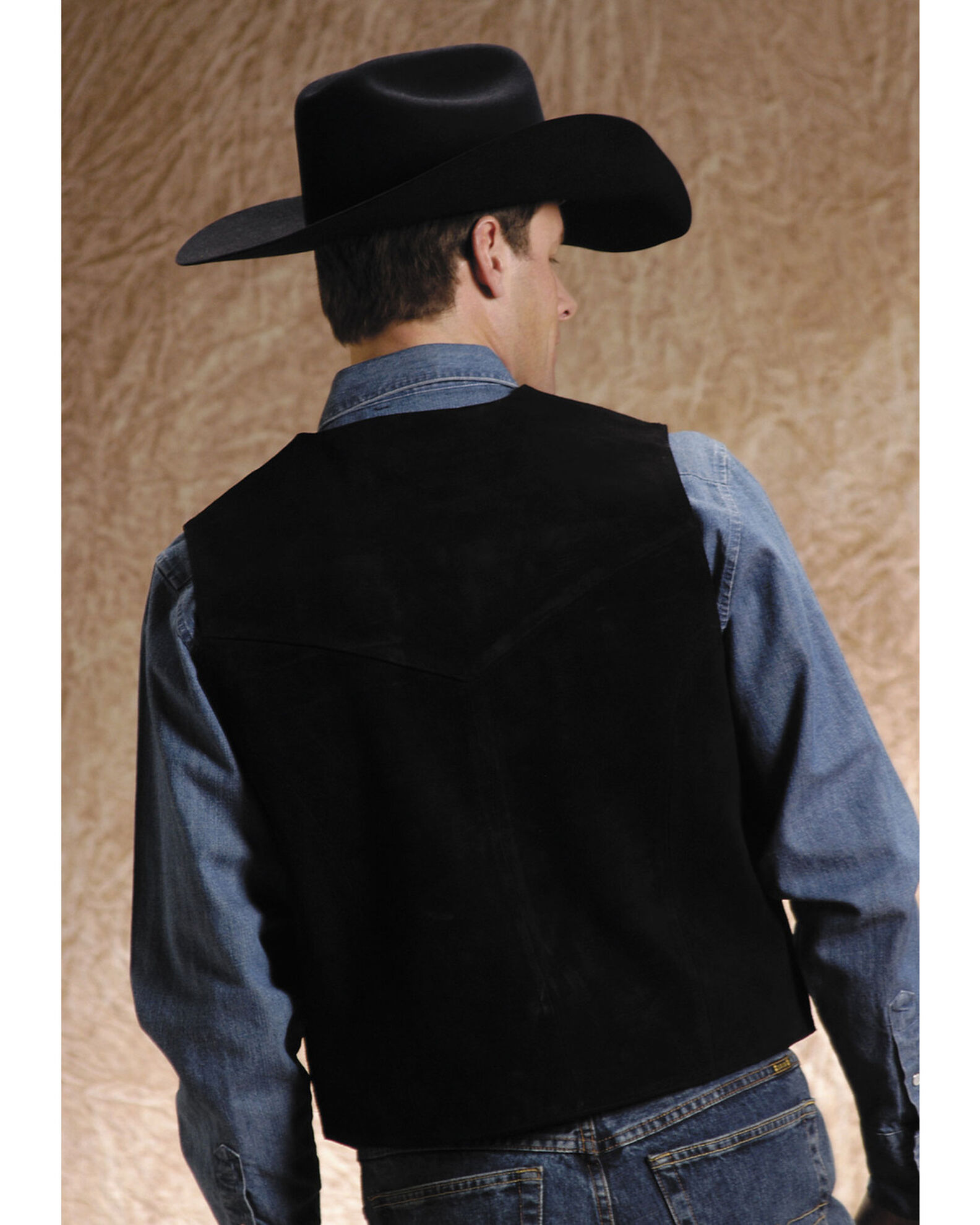 Image #2 - Roper Men's Suede Vest, Black, hi-res