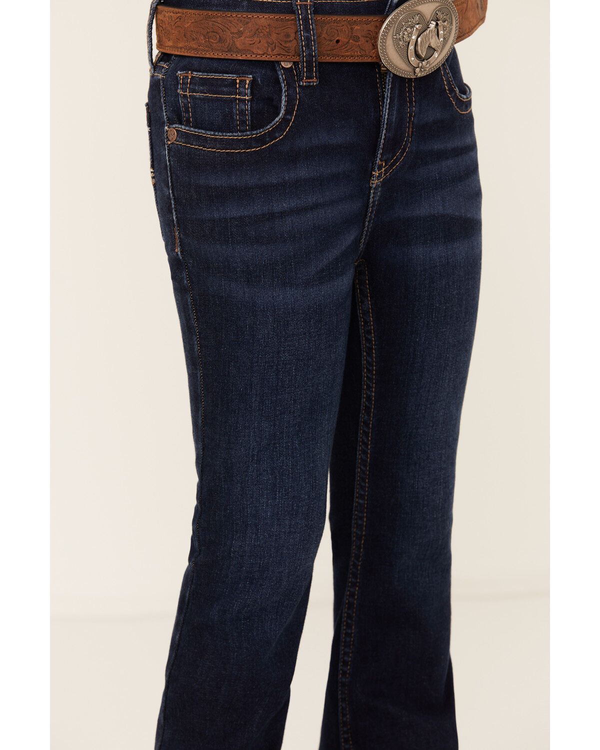 Image #4 - Shyanne Little Girls' Tulsa Dark Wash Bootcut Comfort Stretch Denim Riding Jeans, Dark Wash, hi-res