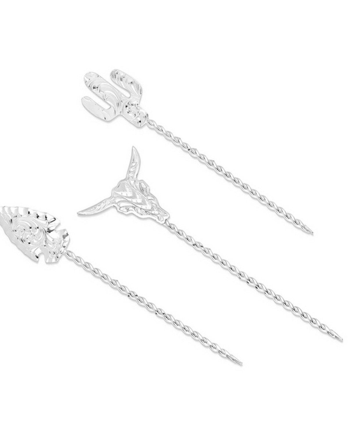 Image #1 - Montana Silversmiths Southwest Hat Picks - 3 Pieces, Silver, hi-res