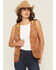 Image #1 - Fornia Women's Floral Embroidered Studded Faux Suede Vest, Camel, hi-res