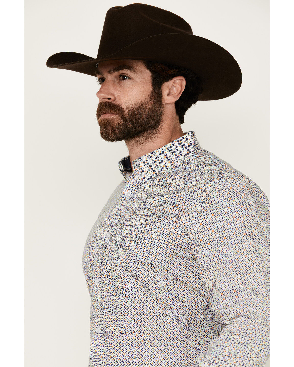 Image #2 - Cody James Men's Rejoice Geo Print Long Sleeve Button-Down Stretch Western Shirt, White, hi-res