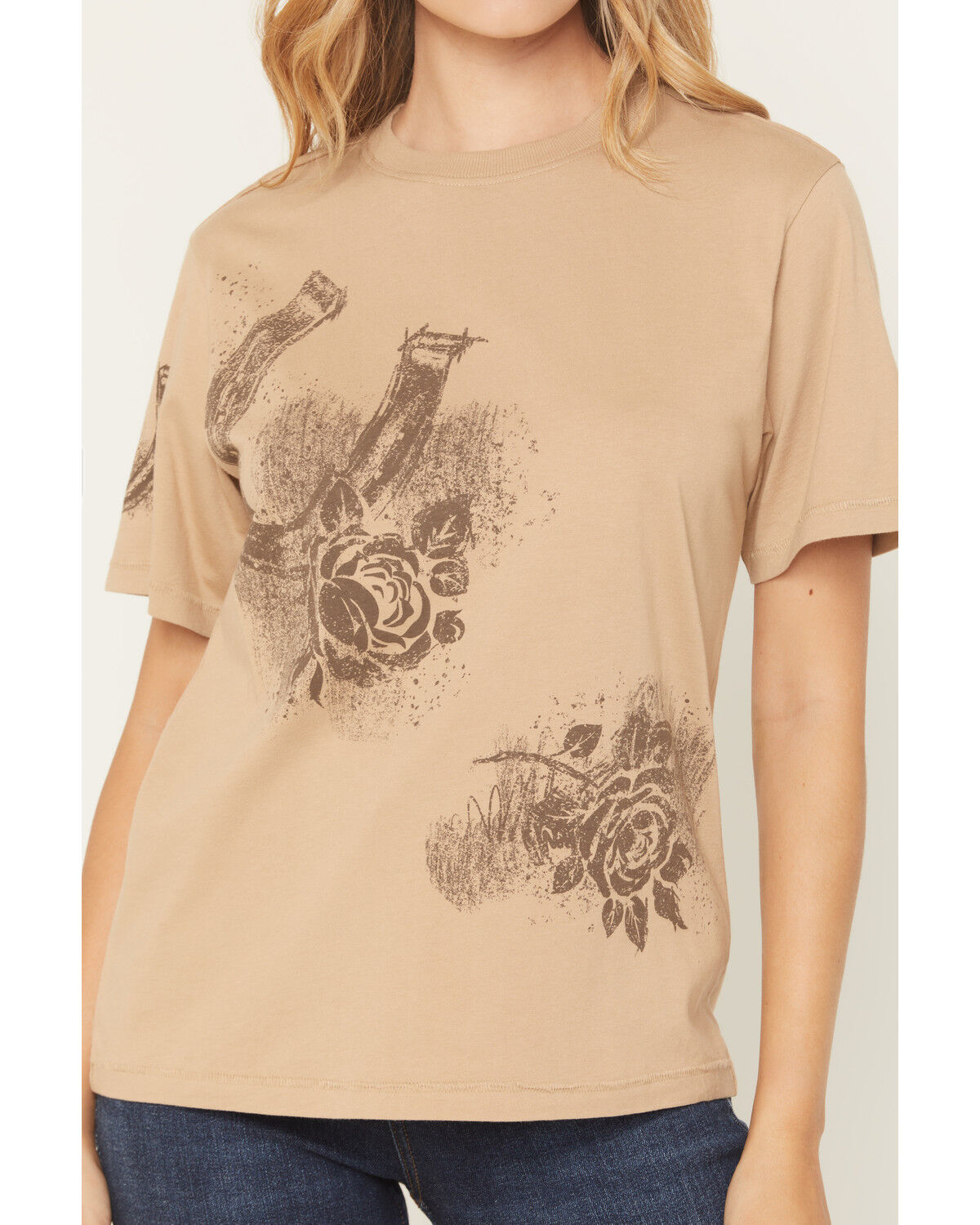 Image #3 - Shyanne Women's Icon Horseshoe Short Sleeve Boyfriend Graphic Tee, Khaki, hi-res