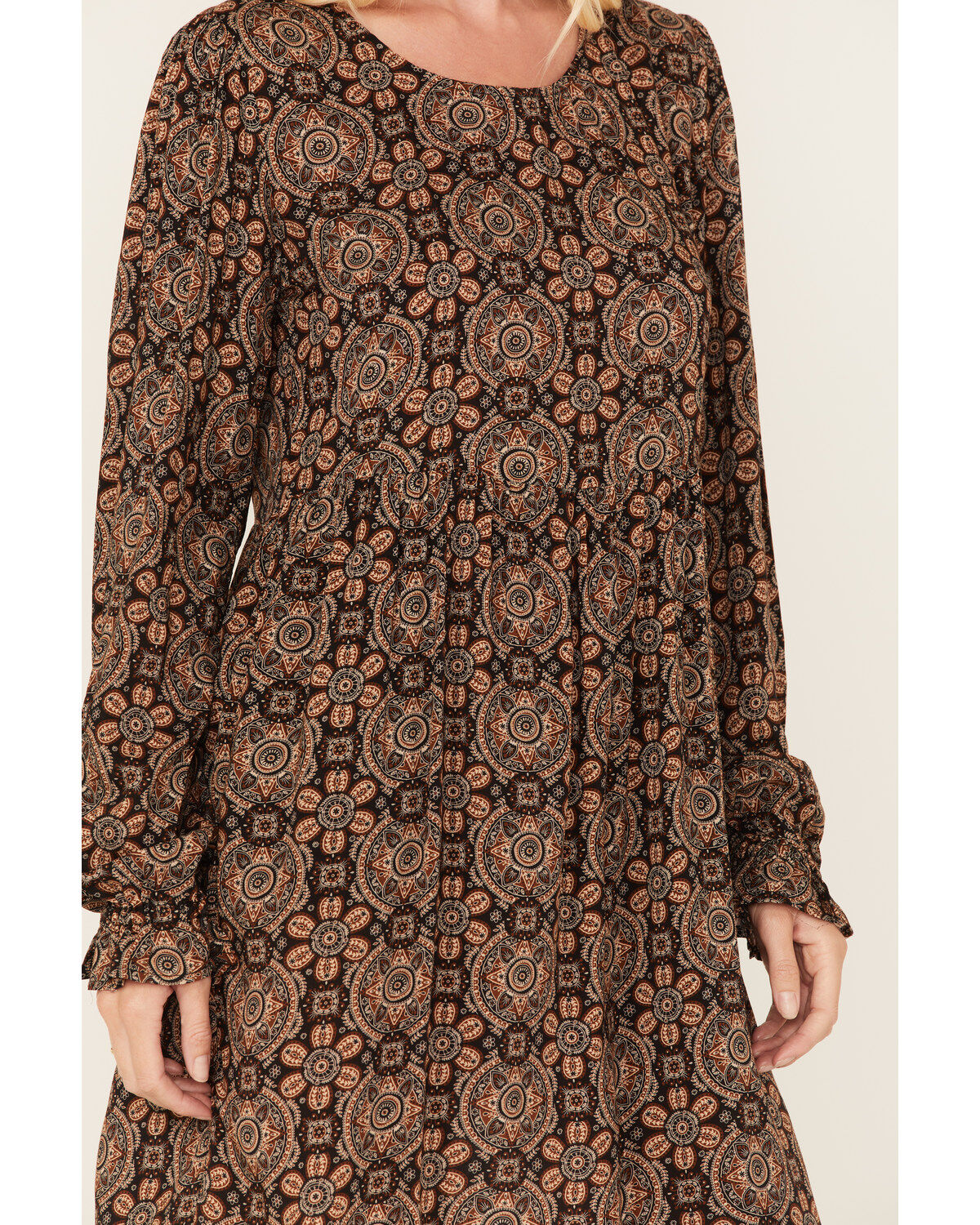 Image #3 - Stetson Women's Praire Paisley Print Long Sleeve Mini Dress, Brown, hi-res