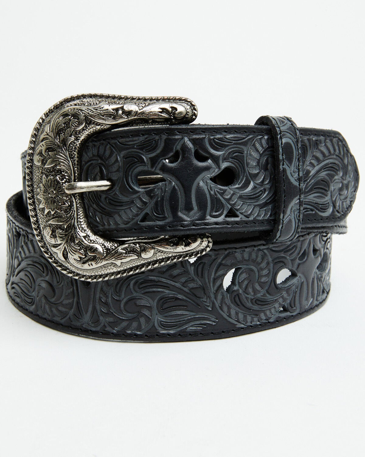 Shyanne Women's Cross Filigree Western Belt, Black, hi-res