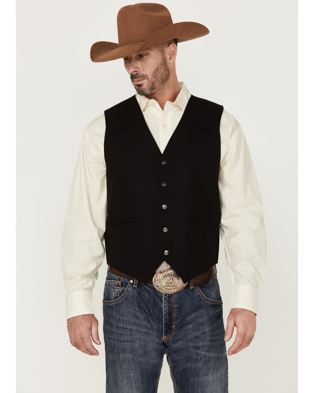 Cody James Men's Highlands Slub Button-Front Western Vest, Black, hi-res