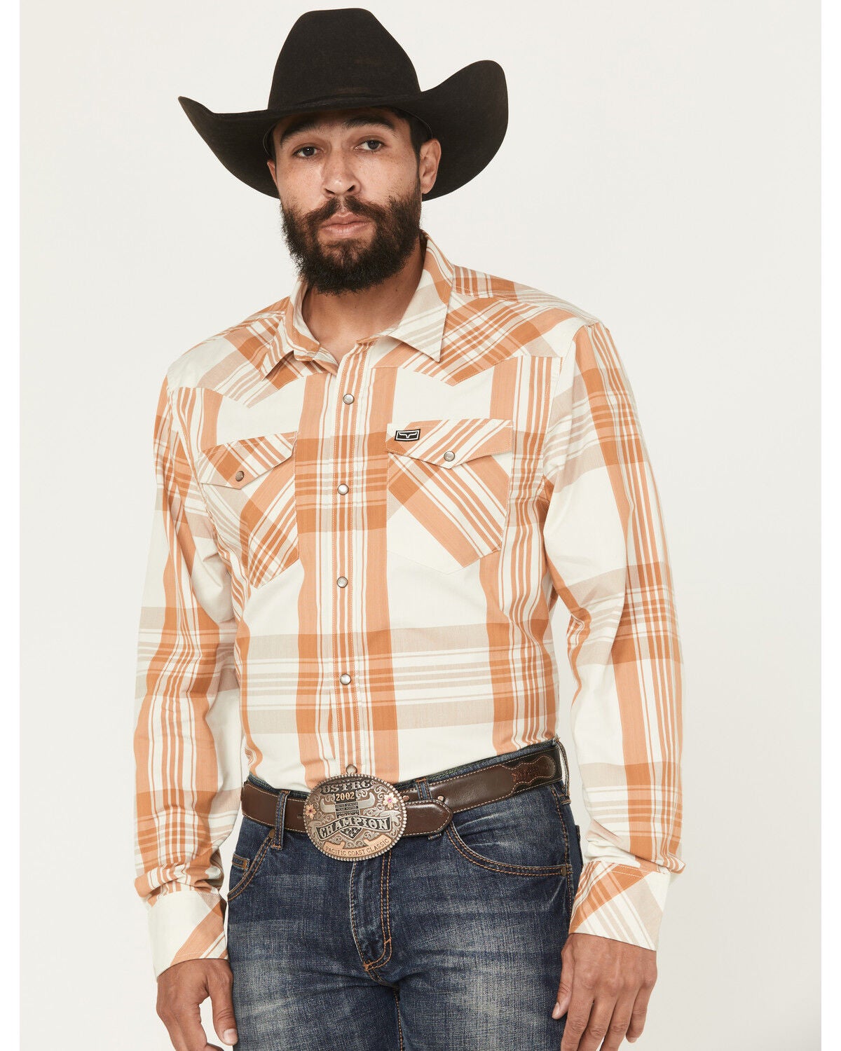 Kimes Ranch Men's Double R Plaid Print Long Sleeve Snap Western Shirt, Brown, hi-res