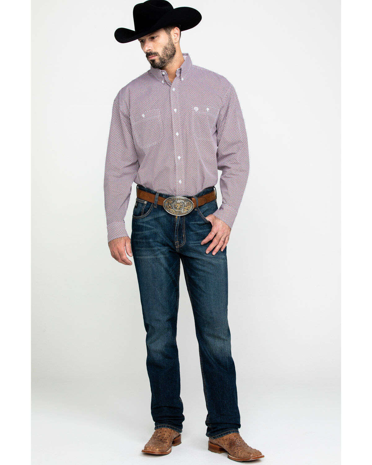 Image #6 - George Strait by Wrangler Men's Red Geo Print Long Sleeve Western Shirt , , hi-res