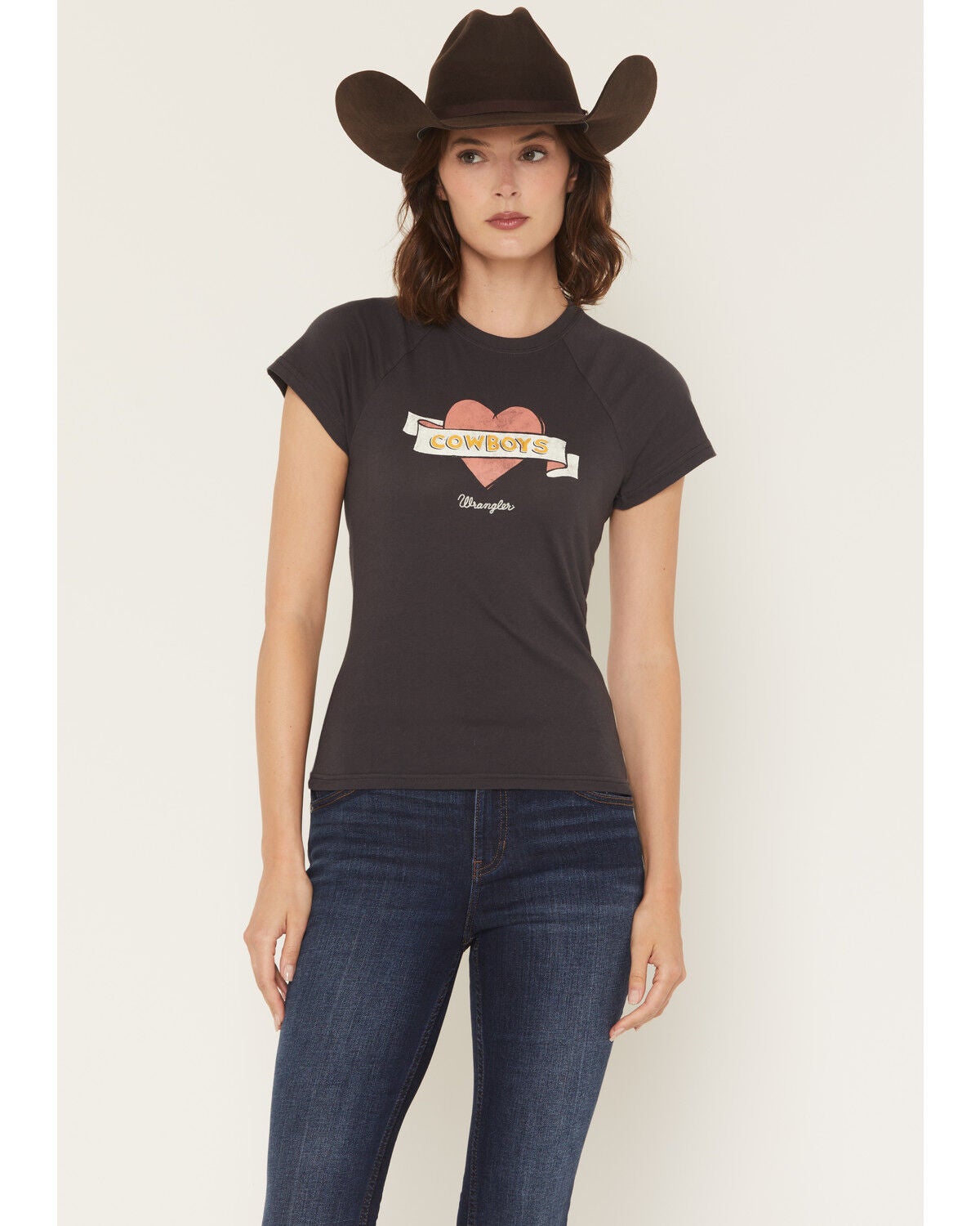 Wrangler Women's Cowboys Short Sleeve Graphic Baby Tee, Black, hi-res