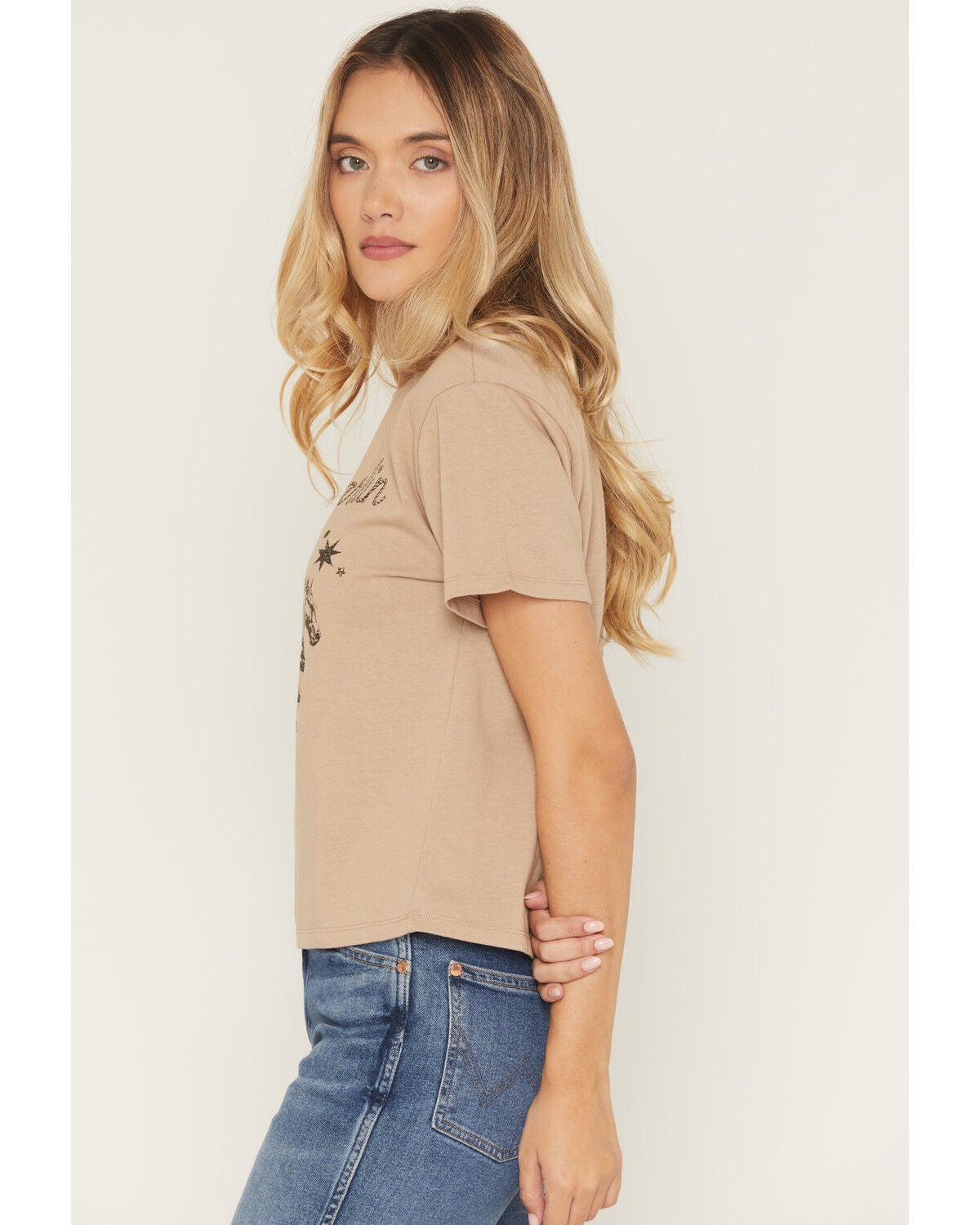 Image #2 - Blended Women's Rope Stitch Horse Short Sleeve Graphic Tee, Tan, hi-res