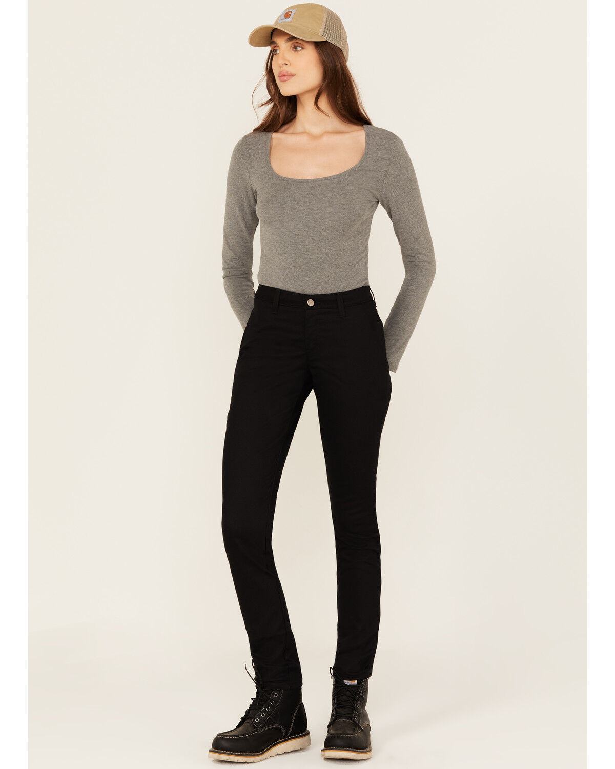 Image #1 - Dickies Women's Mid Rise Skinny Stretch Twill Work Pants, Black, hi-res