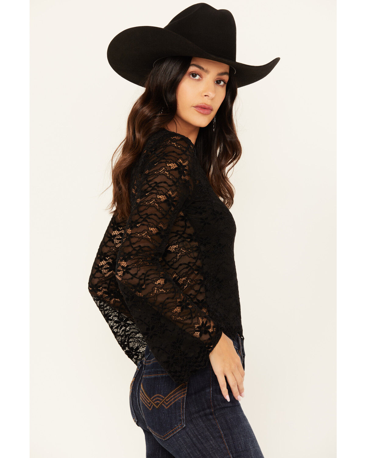 Image #2 - Idyllwind Women's Russello Lace Long Bell Sleeve Top, Black, hi-res