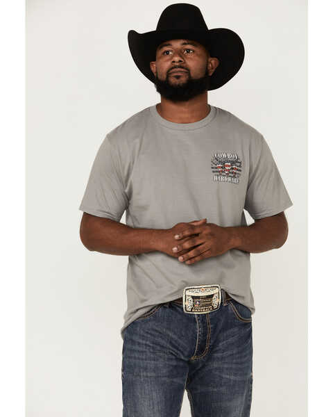 Cowboy Hardware Men's Triple Flag Skull Graphic T-Shirt, Grey, hi-res