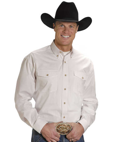 Roper Men's Solid Amarillo Collection Long Sleeve Western Shirt, White, hi-res