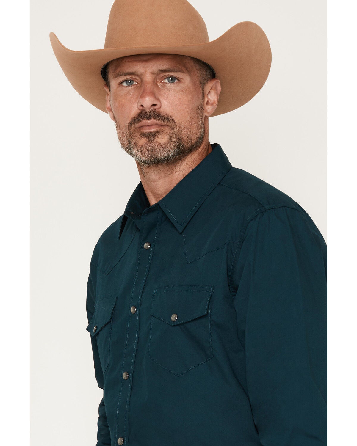 Image #2 - Gibson Trading Co Men's Basic Solid Long Sleeve Pearl Snap Western Shirt - Tall, Dark Teal, hi-res