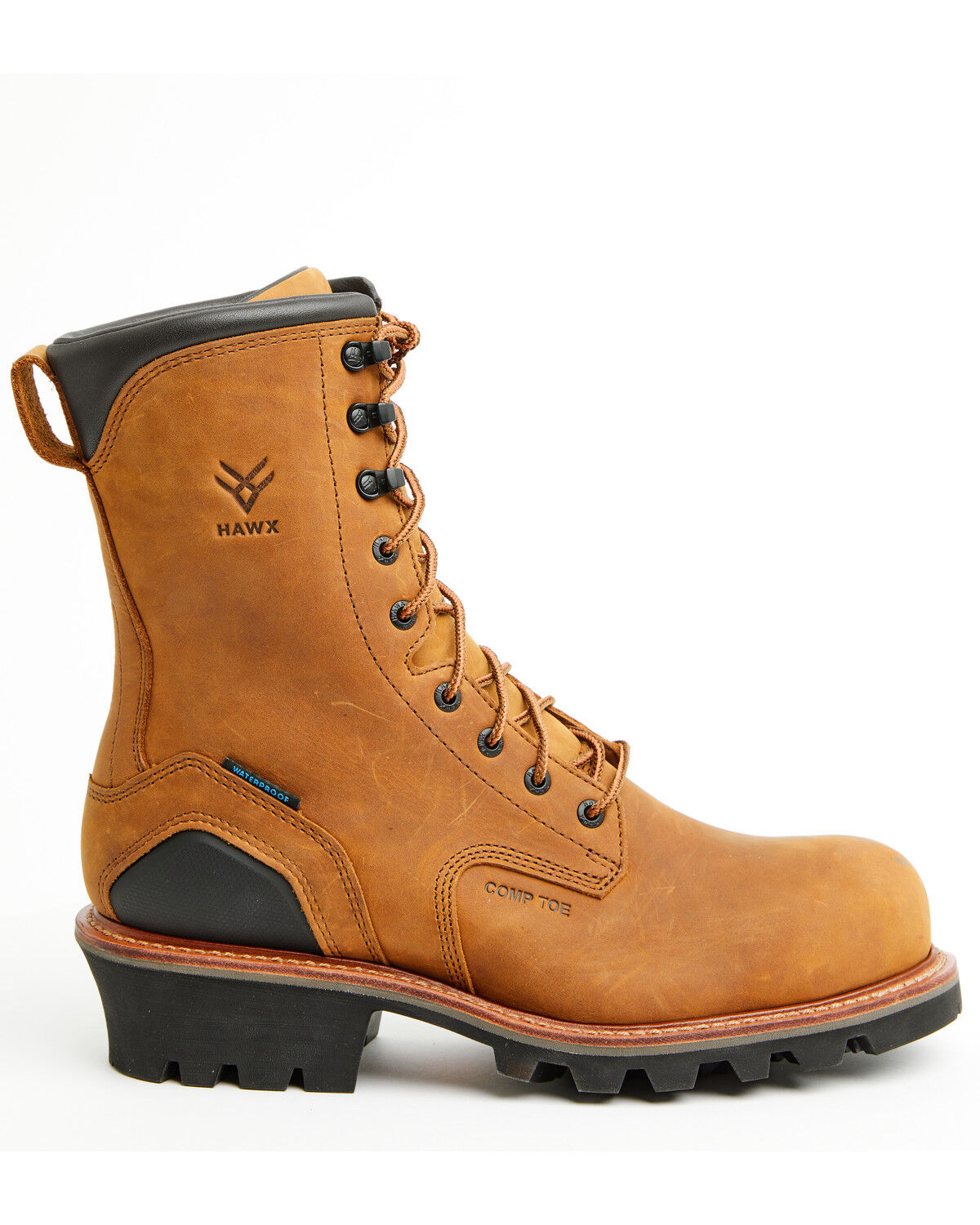 Image #2 - Hawx Men's 8" Logger Lace-Up Waterproof Work Boot - Composite Toe, Caramel, hi-res