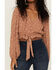 Lush Women's Tie Front Textured Dot Long Sleeve Blouse, Camel, hi-res