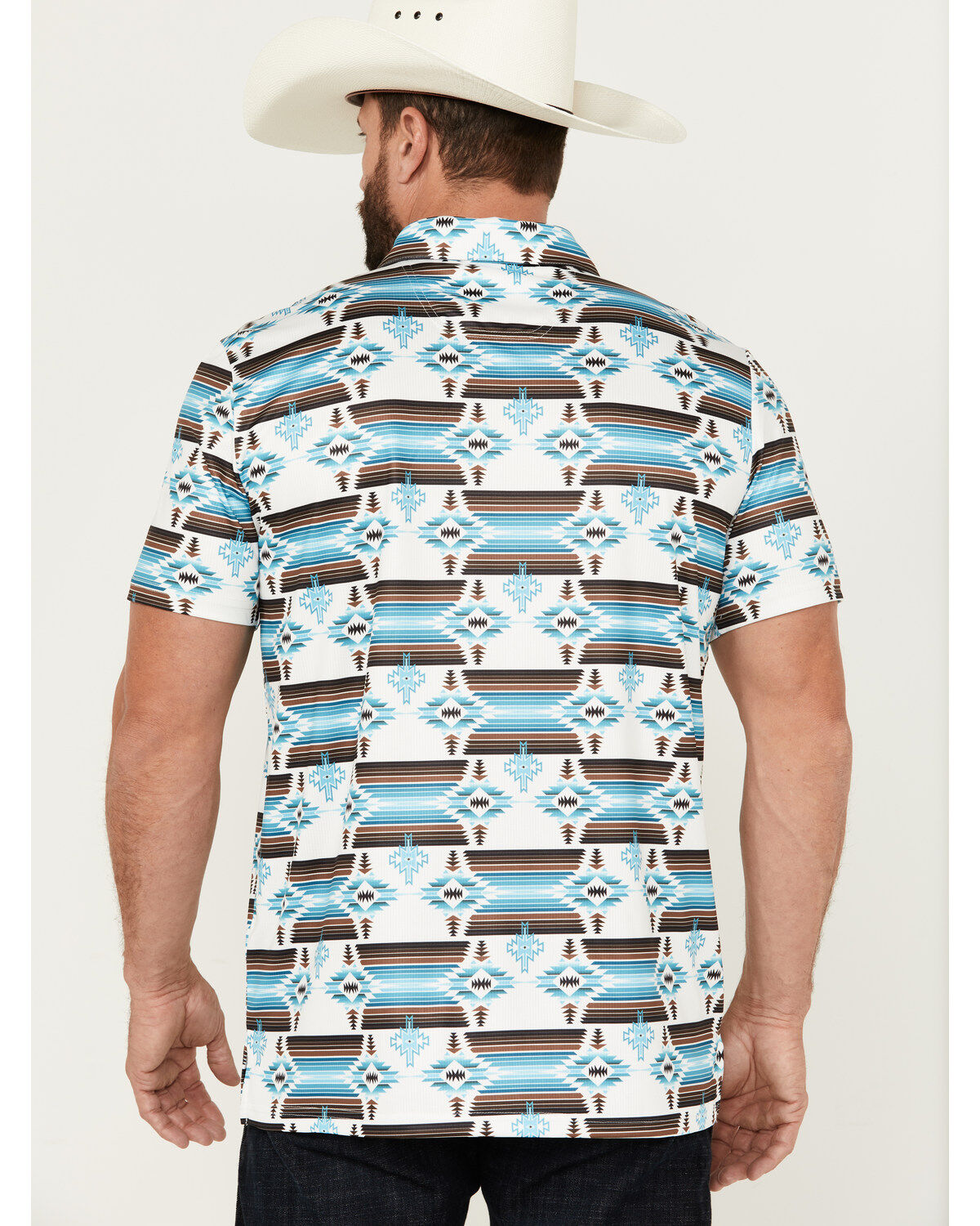 Image #4 - Rock & Roll Denim Men's Boot Barn Exclusive Southwestern Print Short Sleeve Polo Shirt, White, hi-res
