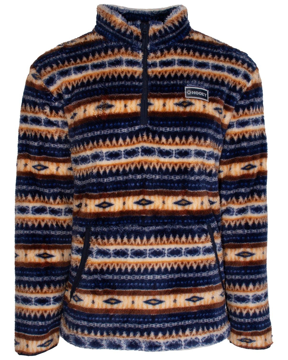 Hooey Boys' Serapre Striped Southwestern Print Fleece Quarter Zip-Up Pullover, Navy, hi-res