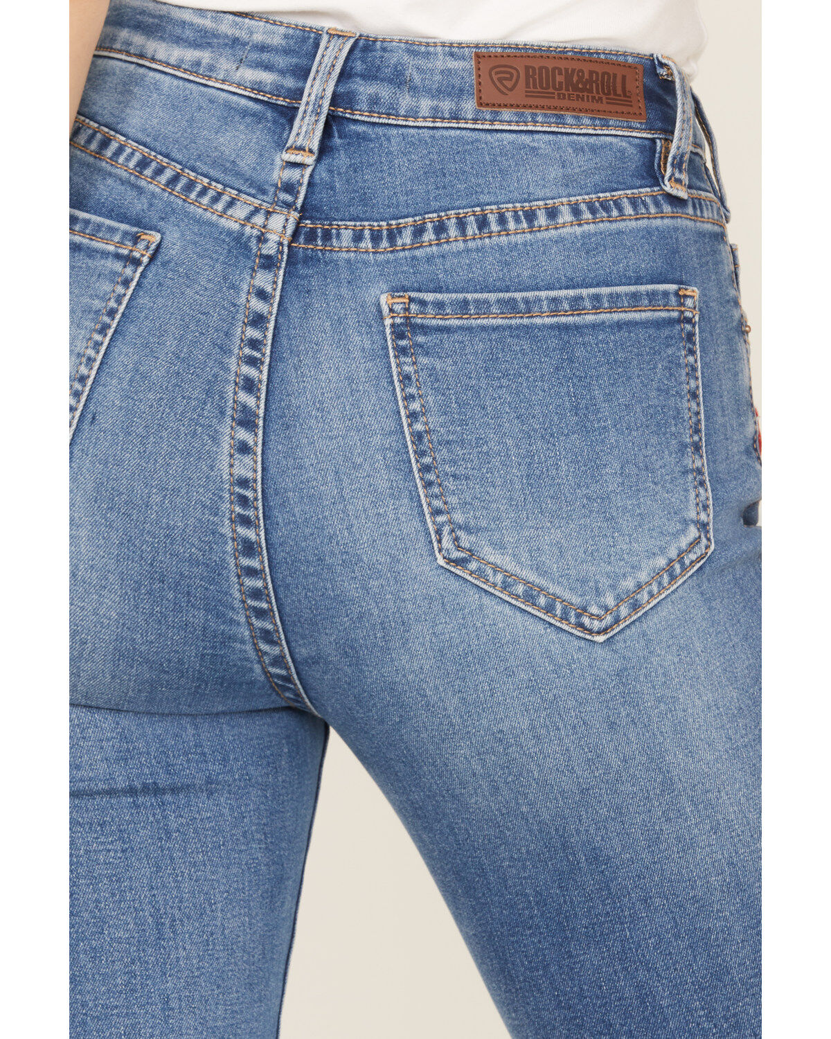 Product Name:  Rock & Roll Denim Women's Medium Wash High Rise Americana Star Flare Jeans