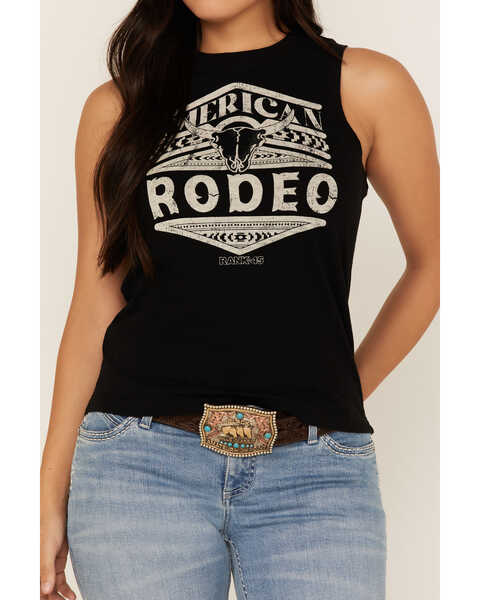 RANK 45 Women's American Rodeo Steer Head Graphic Tank Top, Black, hi-res