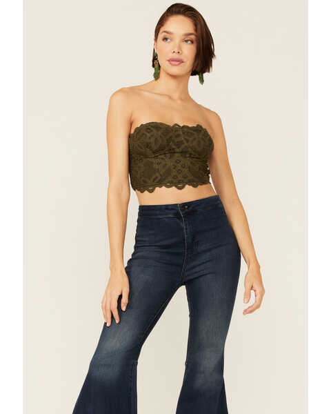 Free People Women's Army Adella Corset Bralette , Olive, hi-res