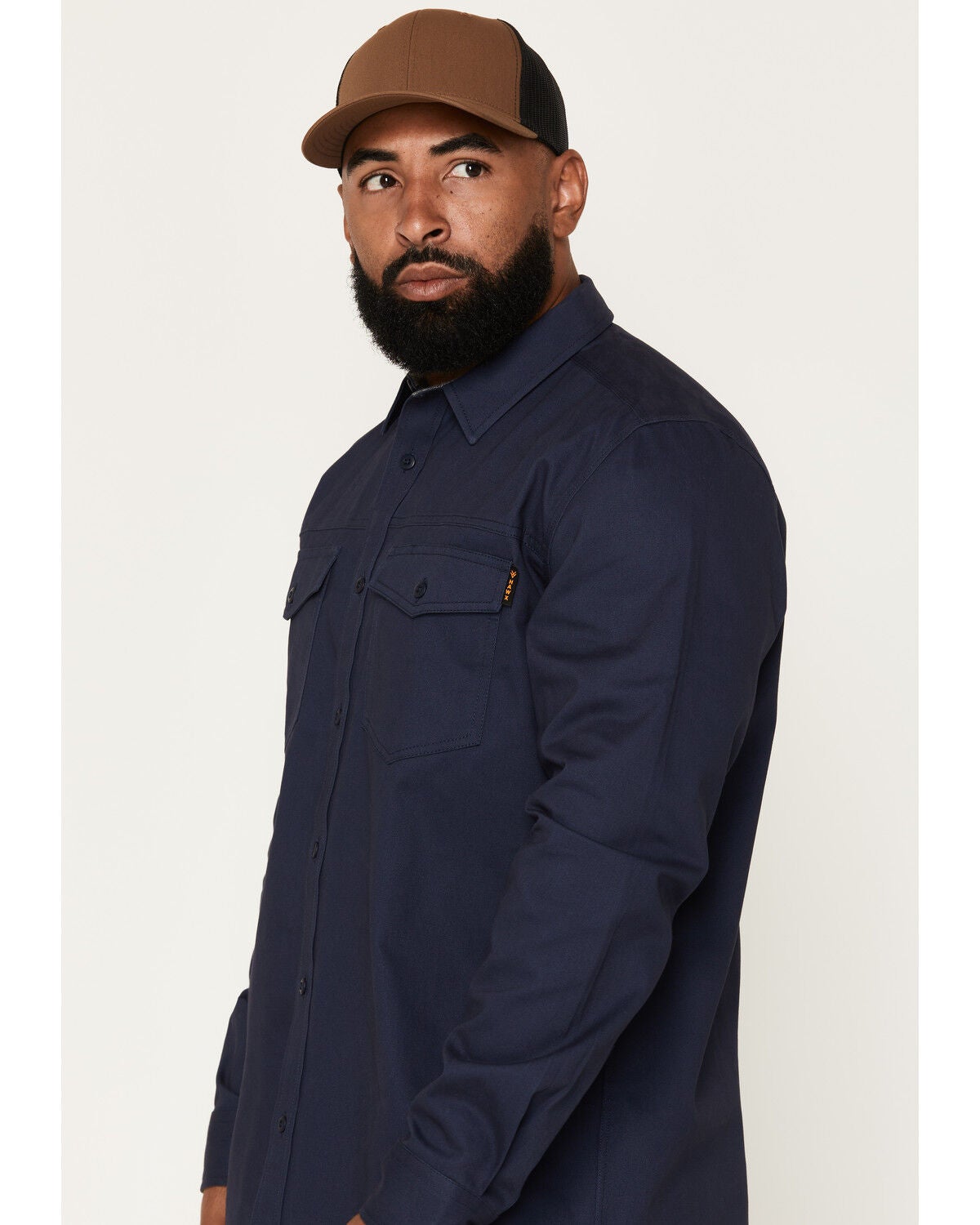 Image #2 - Hawx Men's All Out Solid Twill Long Sleeve Button-Down Work Shirt, Navy, hi-res