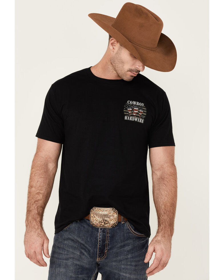 Cowboy Hardware Men's Heather Grey Mess With The Bull Graphic Short Sleeve T-Shirt , Heather Grey, hi-res
