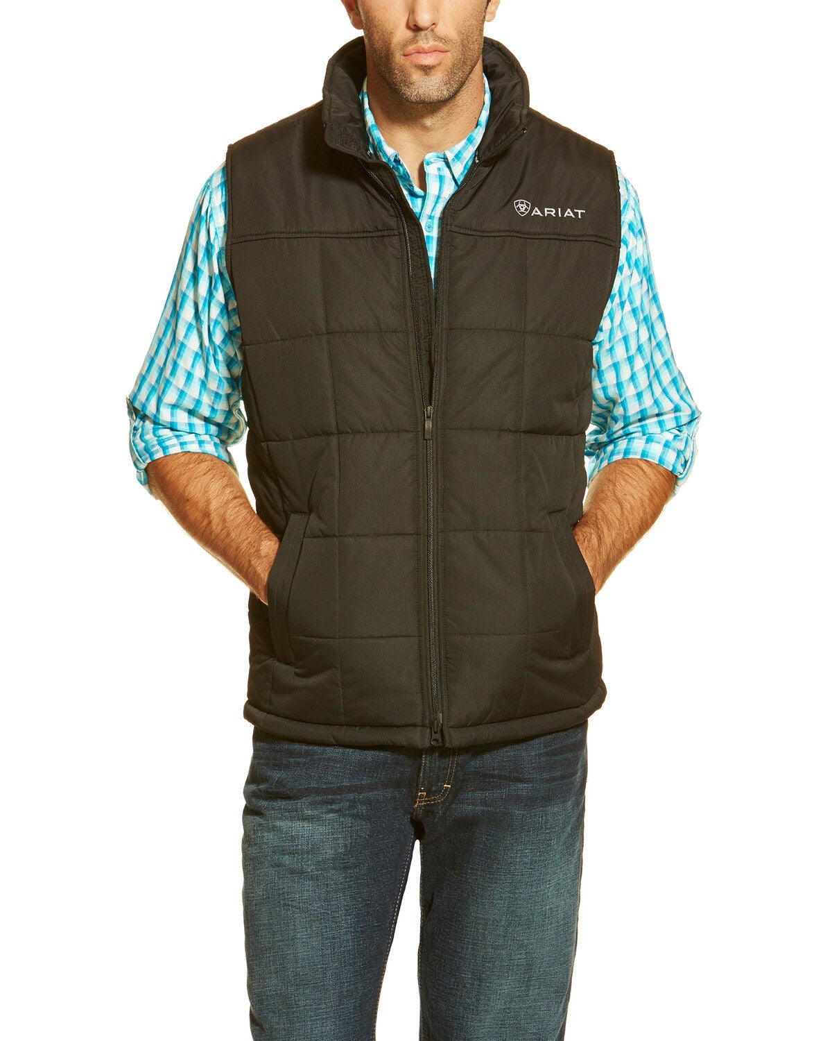 Ariat Men's Black Crius Quilted Vest, Black, hi-res