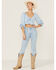 Beyond The Radar Women's Gingham Tie Front Crop Blouse, Blue, hi-res