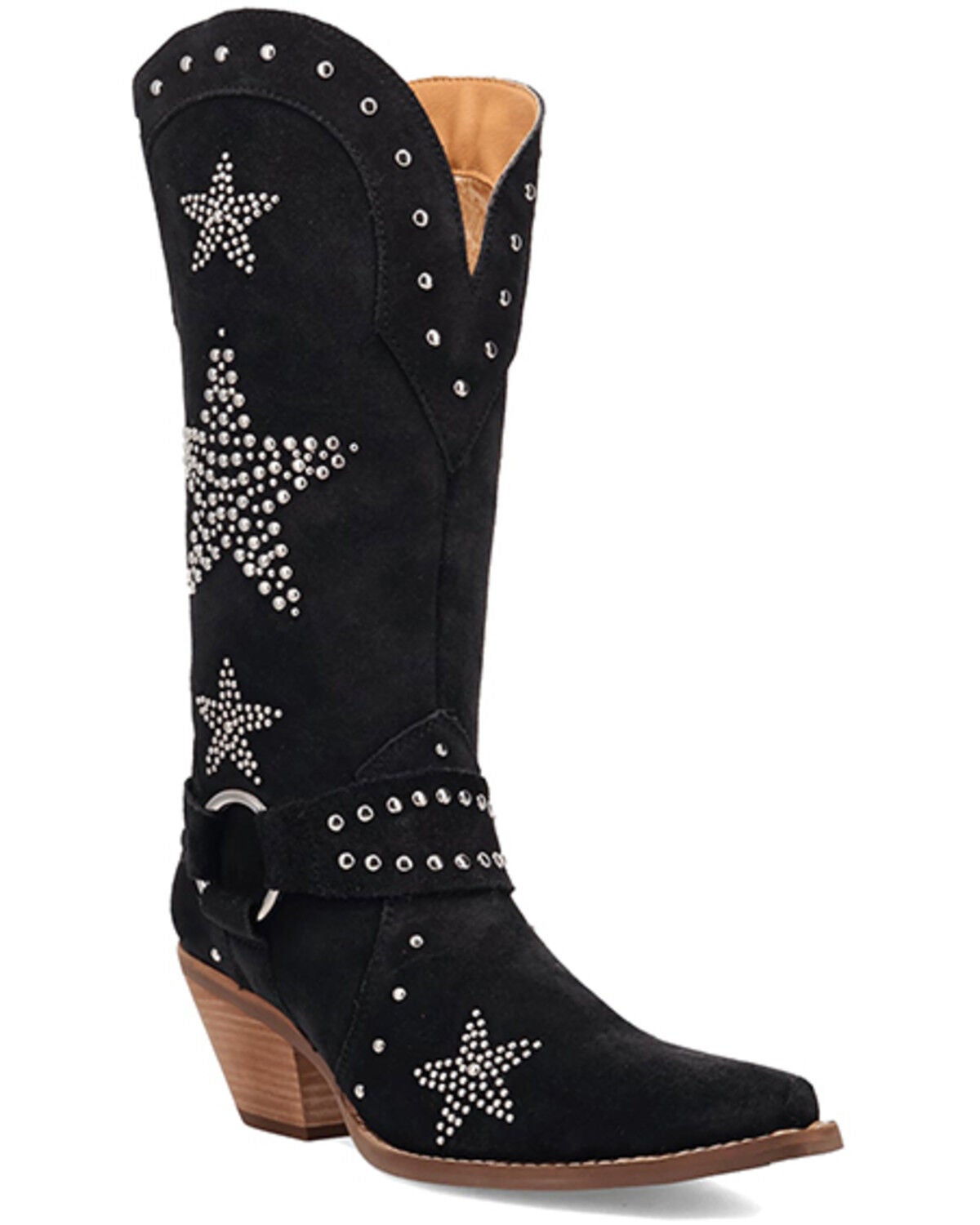 Dingo Women's Lucky Stars Embellished Suede Tall Western Boots - Round Toe, Black, hi-res