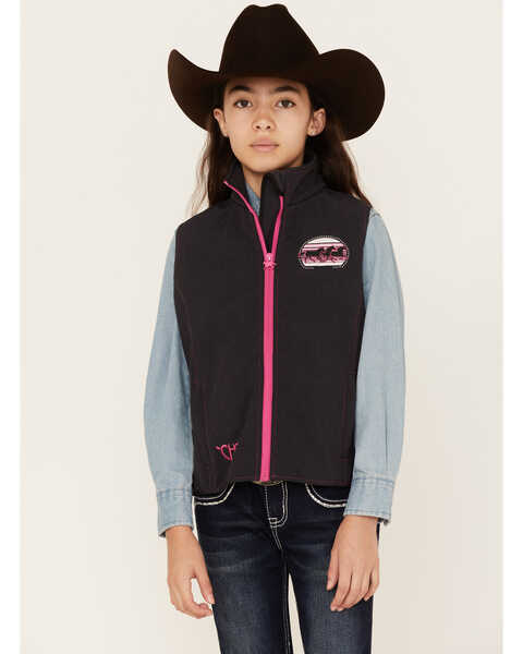 Cowgirl Hardware Girls' Sunset Triple Horse Vest, Black, hi-res