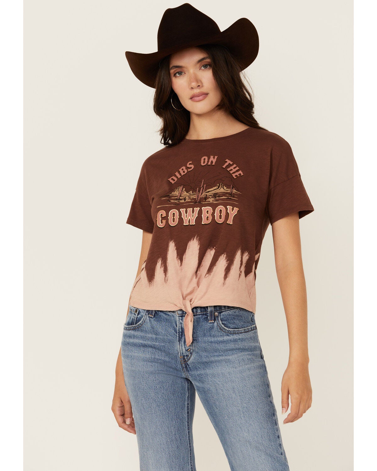 Shyanne Women's Dibs On The Cowboy Tie Dye Short Sleeve Graphic Tee, Medium Brown, hi-res