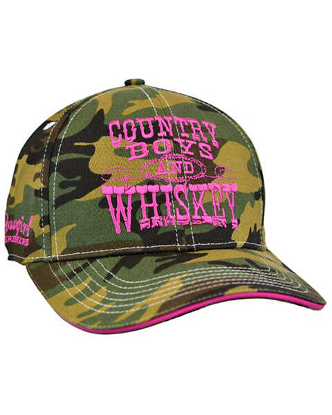 Cowgirl Hardware Women's Camo Country Boys' And Whiskey Embroidered Ball Cap , Camouflage, hi-res