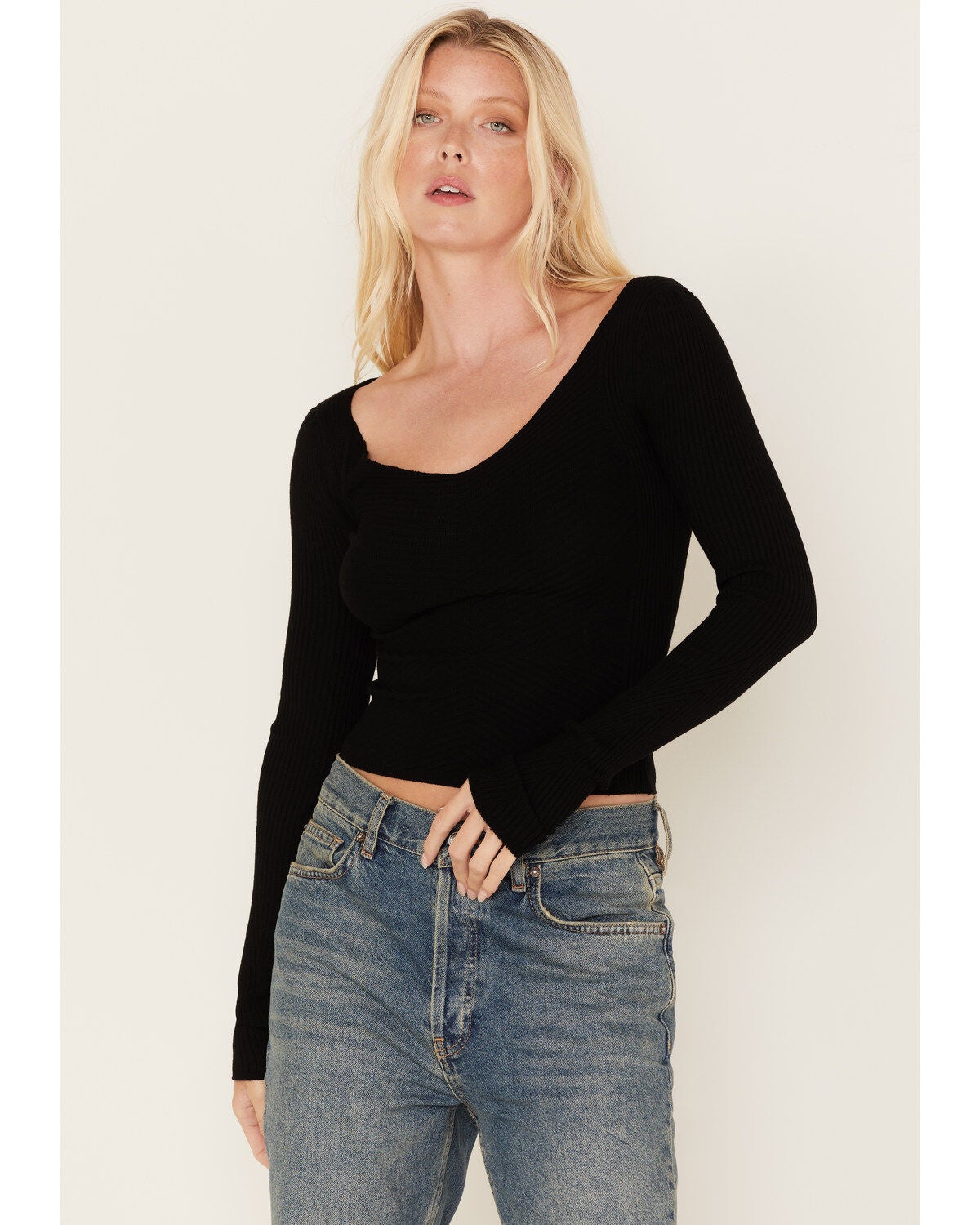Shyanne Women's Ribbed Sweater Top, Black, hi-res