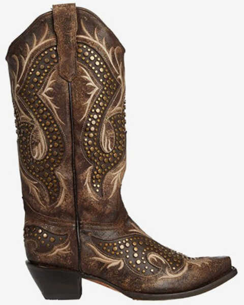 Corral Women's Embroidery & Studs Western Boots - Snip Toe, Taupe, hi-res