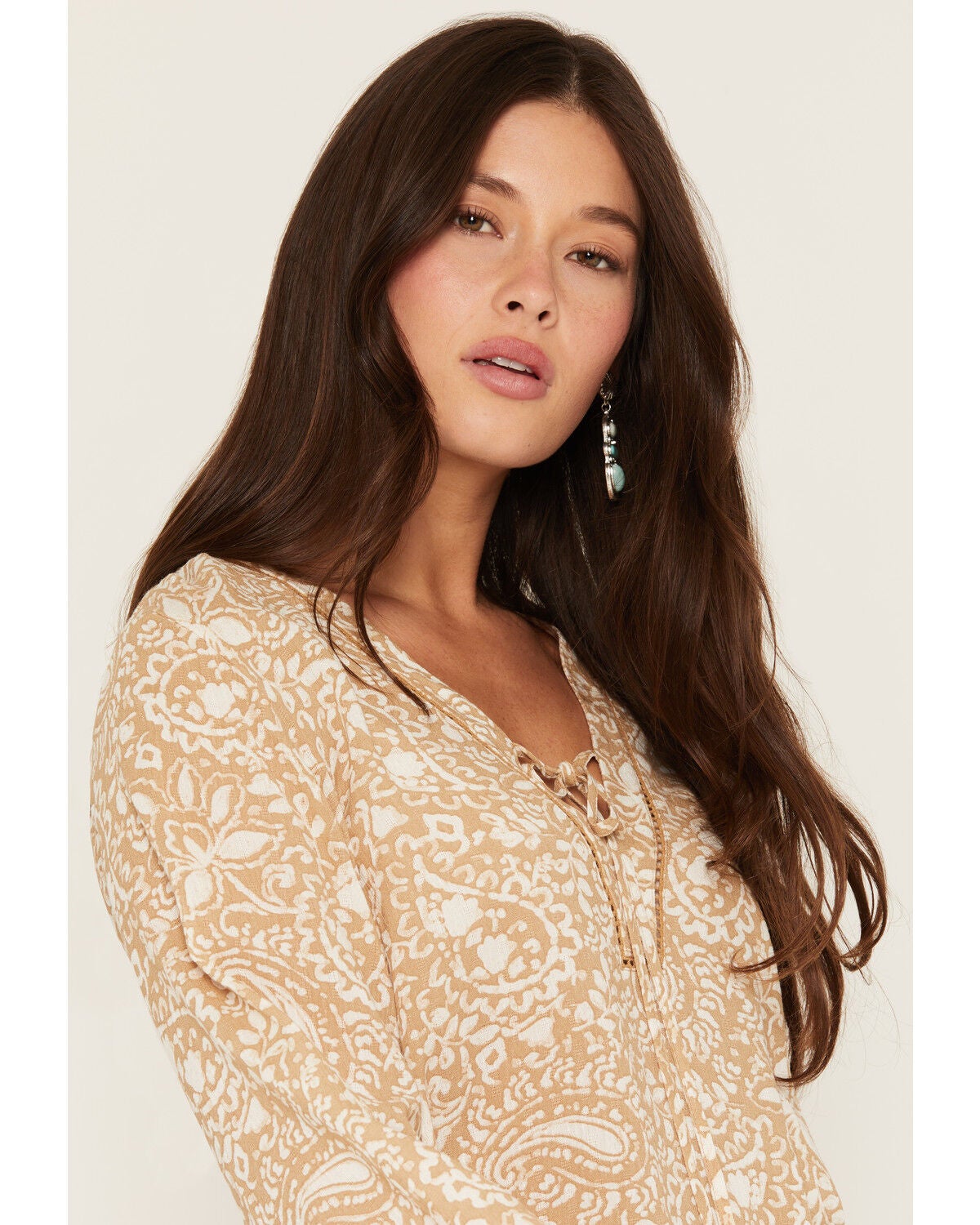Image #3 - Shyanne Women's Preece Paisley Print Long Sleeve Peasant Top, Taupe, hi-res