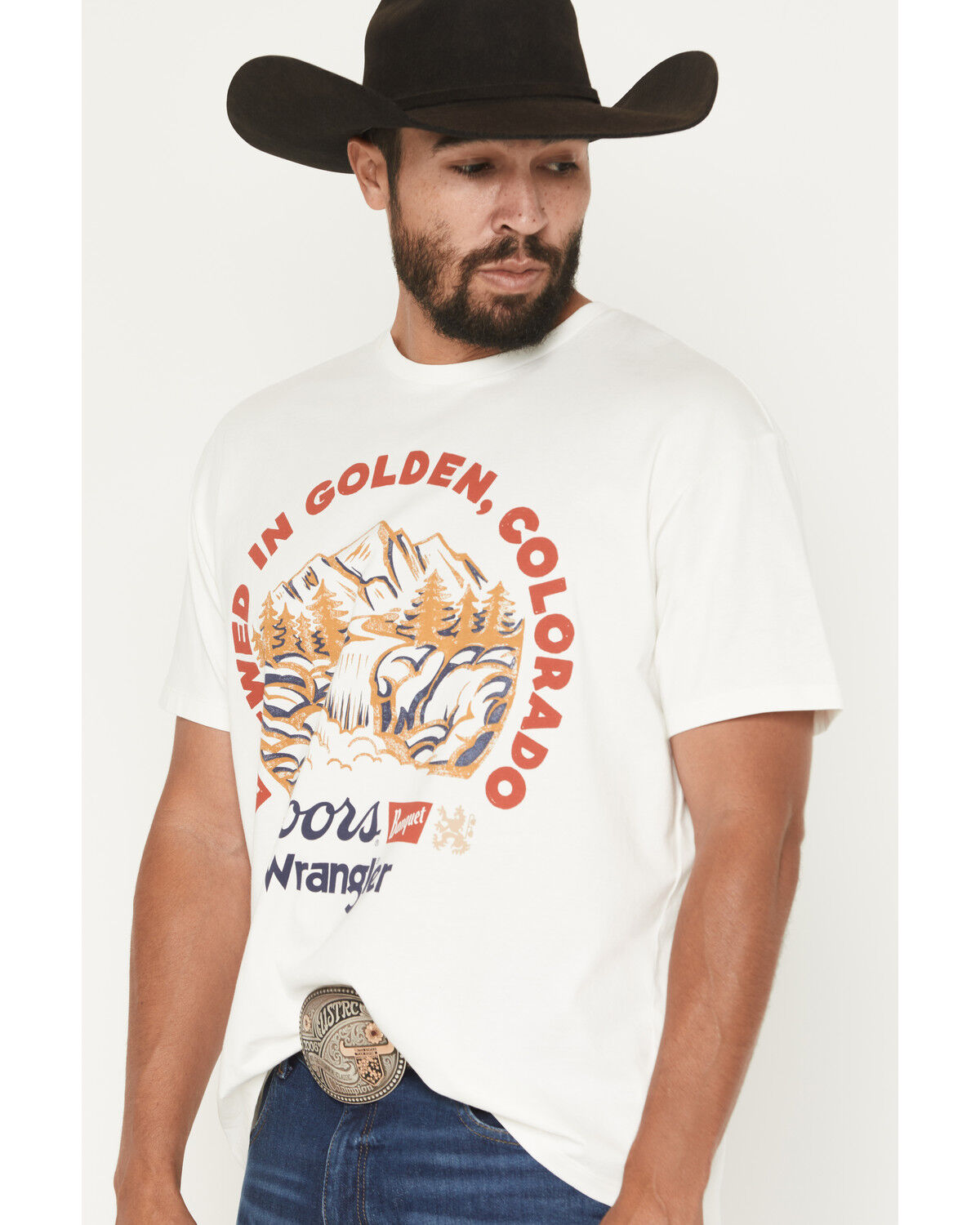 Image #2 - Wrangler X Coors Banquet Men's Served Everywhere Short Sleeve Graphic T-Shirt, Off White, hi-res