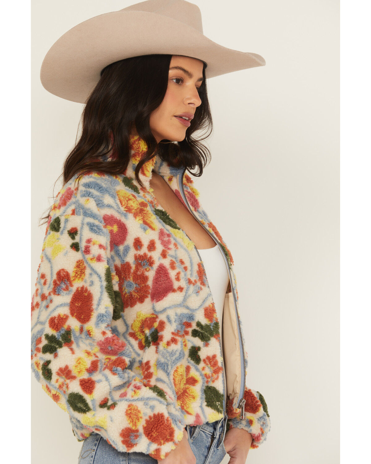 Image #2 - Cleo + Wolf Women's Floral Sherpa Jacket, Sand, hi-res