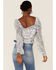 En Crème Women's Paisley Peasant Ruffle Hem Woven Top, Blue, hi-res