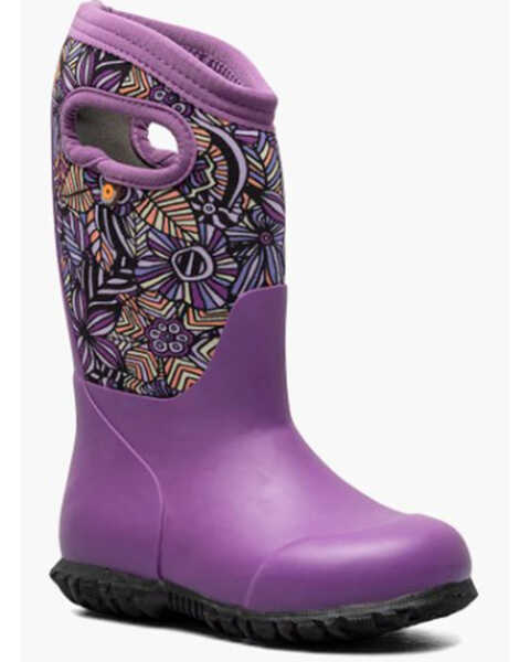 Bogs Girls' York Wild Garden Rain Boots - Round Toe, Purple, hi-res
