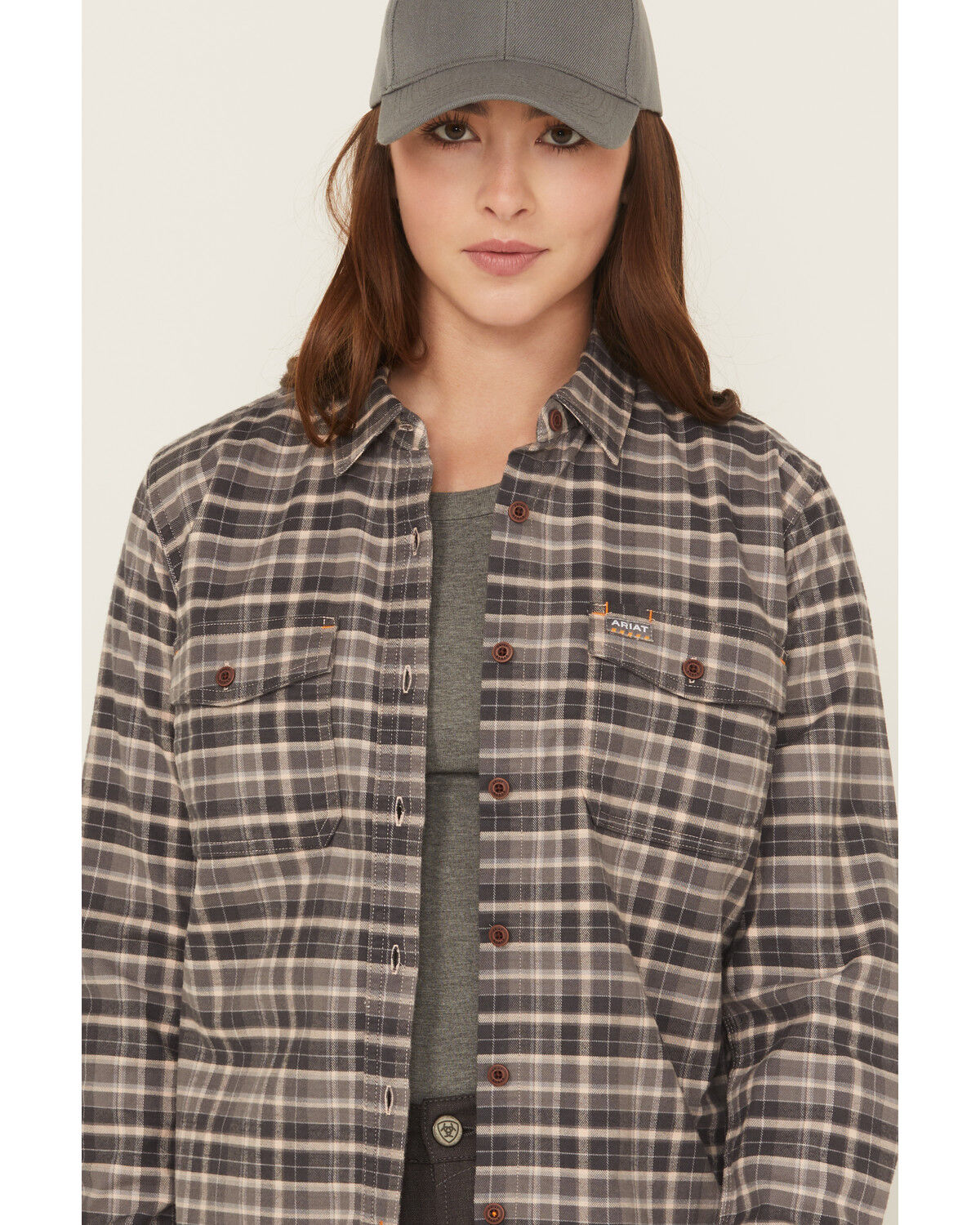 Image #2 - Ariat Women's Rebar Flannel DuraStretch Long Sleeve Button-Down Work Shirt, Charcoal, hi-res