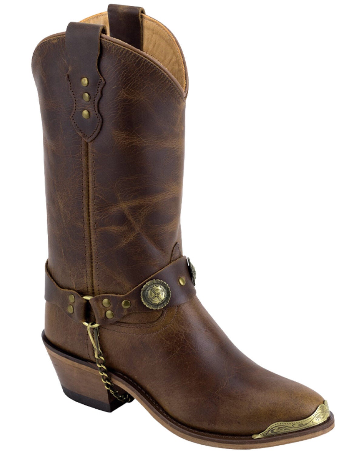 Old West Women's Harness Western Boots - Round Toe, Brown, hi-res