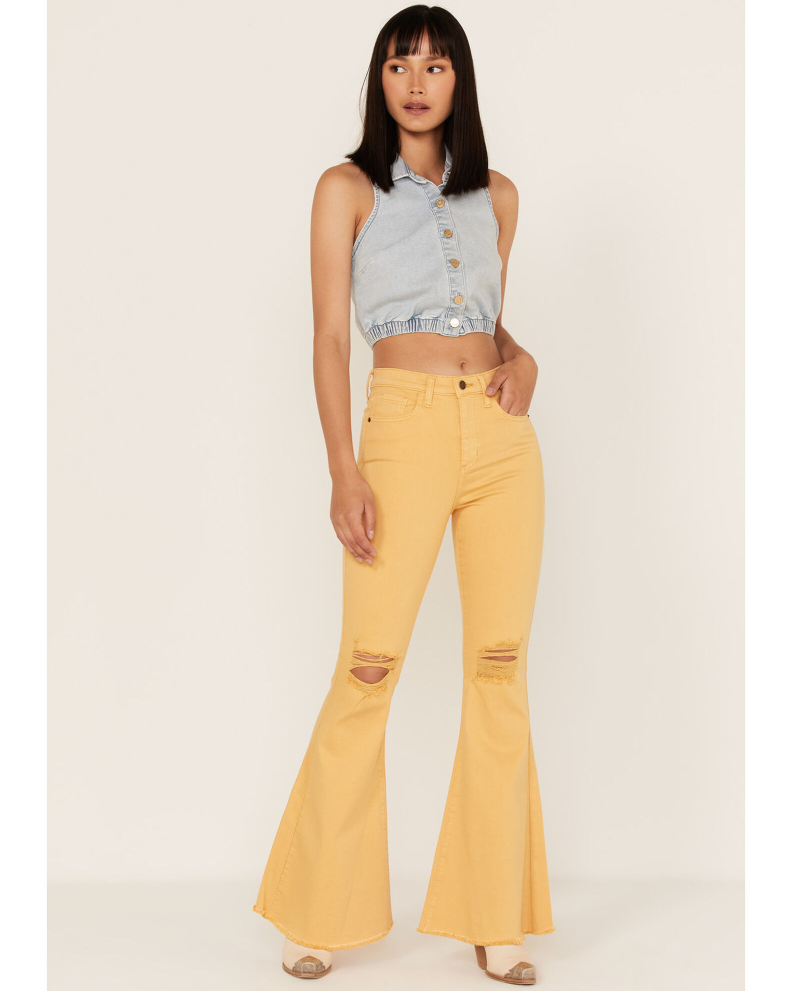 Yellow flare jeans cheap